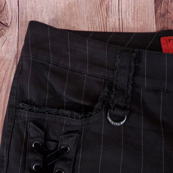 Vtg Tripp NYC Sz 13 Striper Black Tone Boot Cut Pants Pinstripe Goth Punk Y2K - Picture 4 of 15